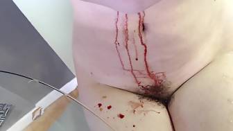 redhead eating dripping jugs