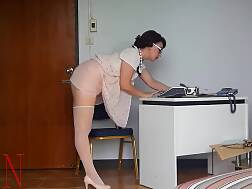 16 min - Old mature secretary stripping