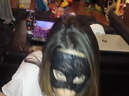 10 min - Darkhaired masked guzzling jizz